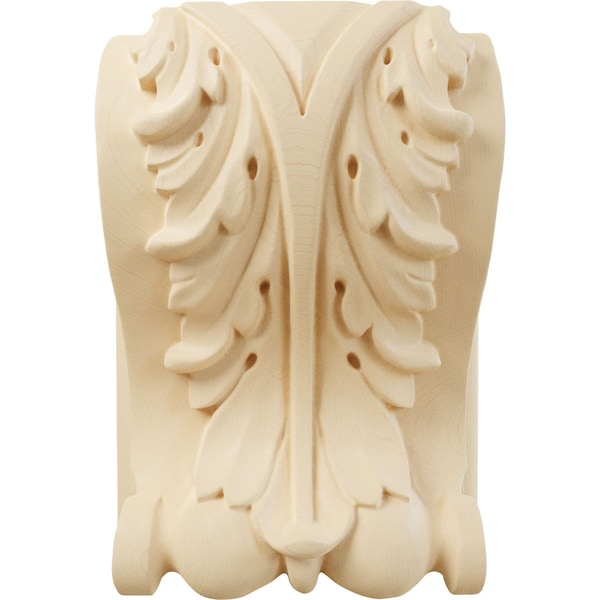 5W X 3D X 6 1/2H Large Acanthus Block W/ Backplate Wood Corbel, Maple